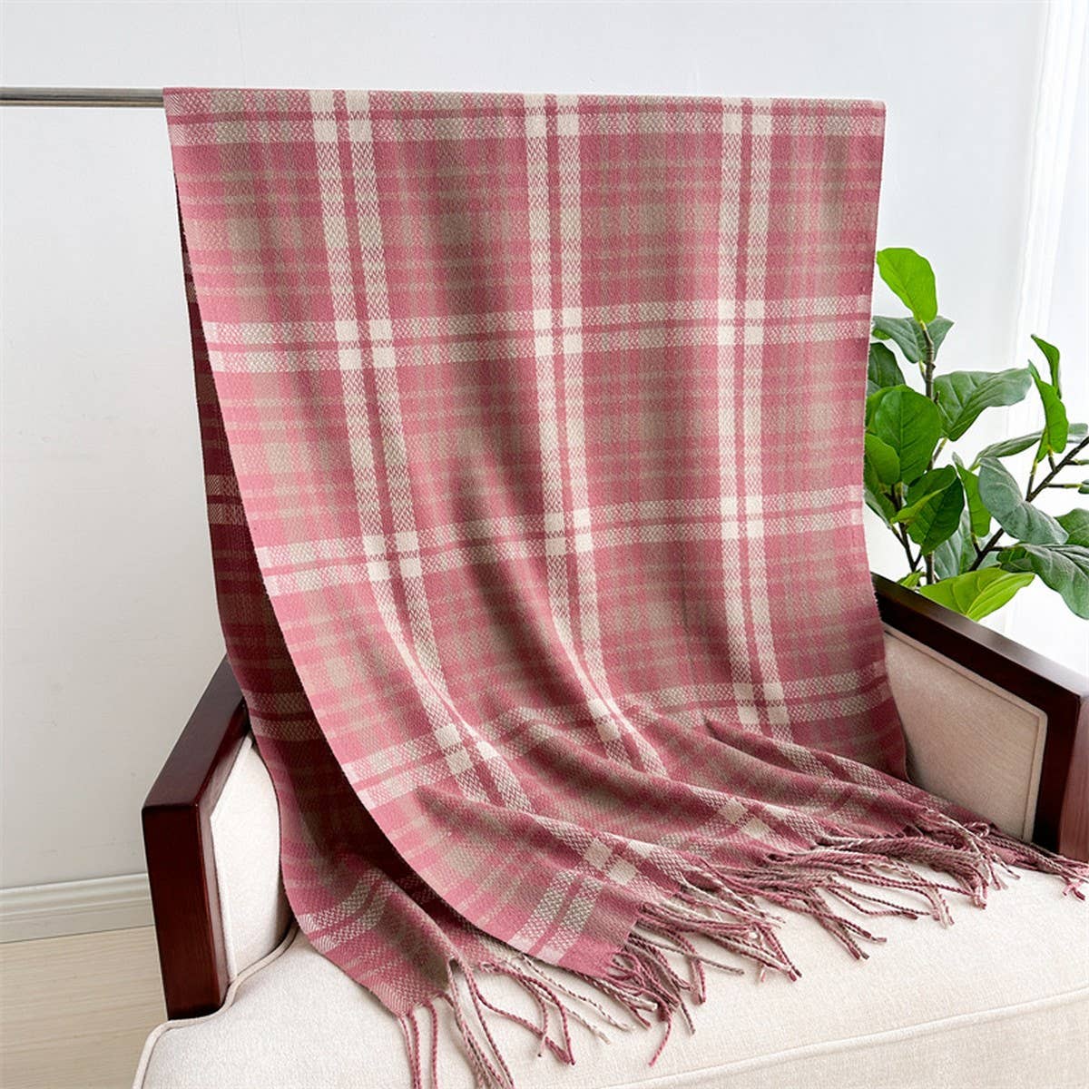 PLAID CASHMERE LIKE SCARF WITH FRINGE FOR WINTER_CWASC1443