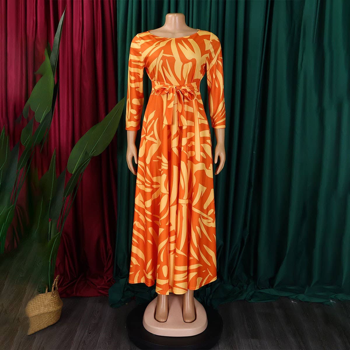 FASHIONABLE LACE UP PRINTED OVERSIZED DRESS_CWDMD3697