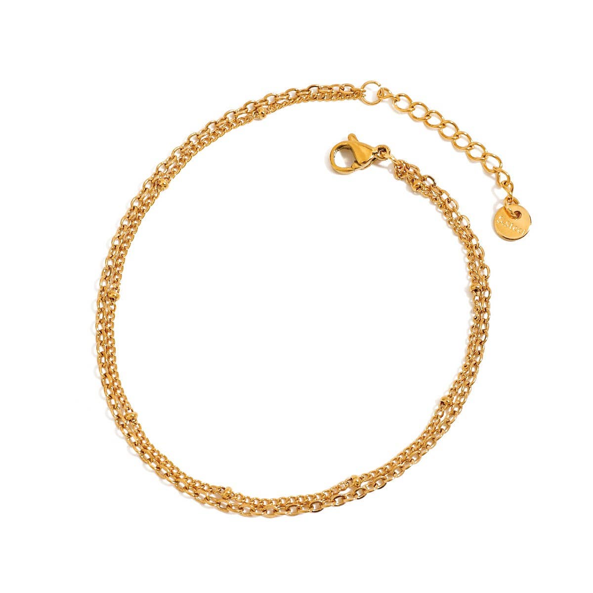 Trendy 18K Gold Beaded O-Link Double Anklet