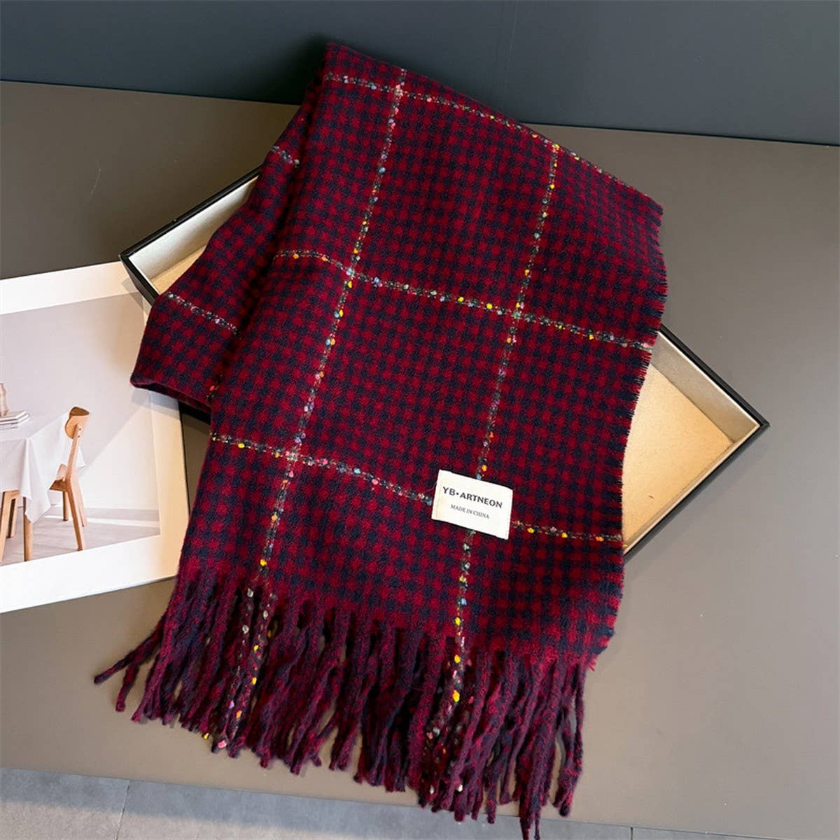 Houndstooth Pattern Winter Warm Cashmere Scarf_Cwasc03266