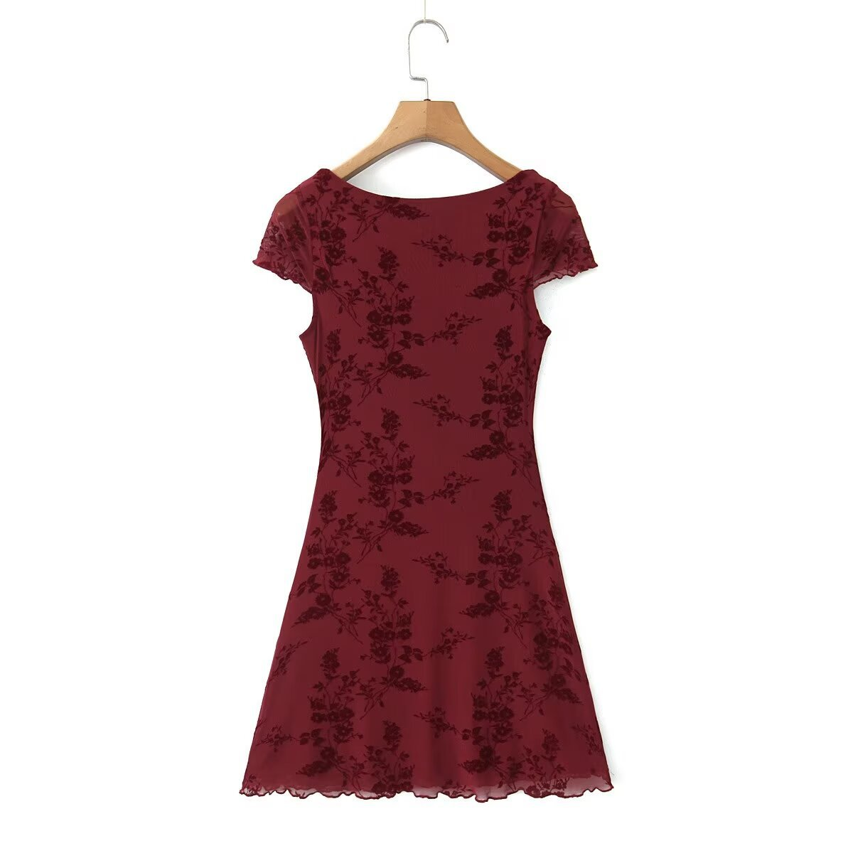 NEW WOMEN S FLORAL VELVET TIE SHORT SLEEVE DRESS_CWDMD5815