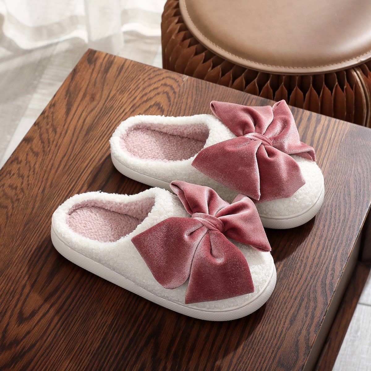 Winter Warm Bow Cotton Slippers For Women_Cwshf00227