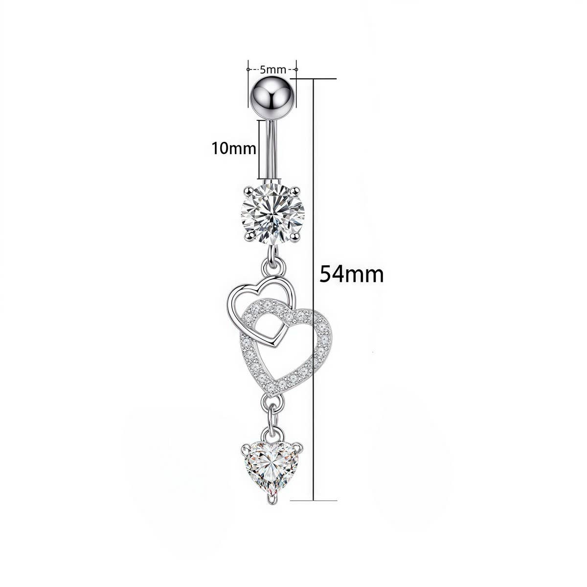 NEW HEART CZ DANGLE NAVEL RING PIERCING JEWELRY_CWMM9375