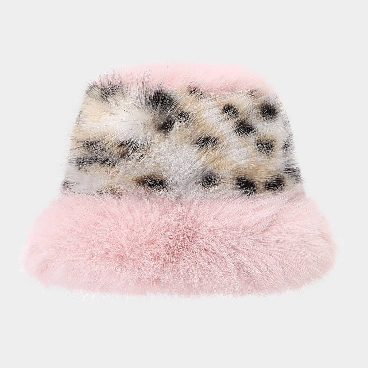 Leopard Faux Fur Bucket Hat Warm Winter Cap_Cwah04775