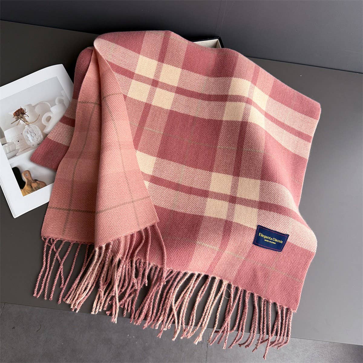 Fresh Plaid Cashmere Feel Tassel Scarf Wrap_Cwasc03245