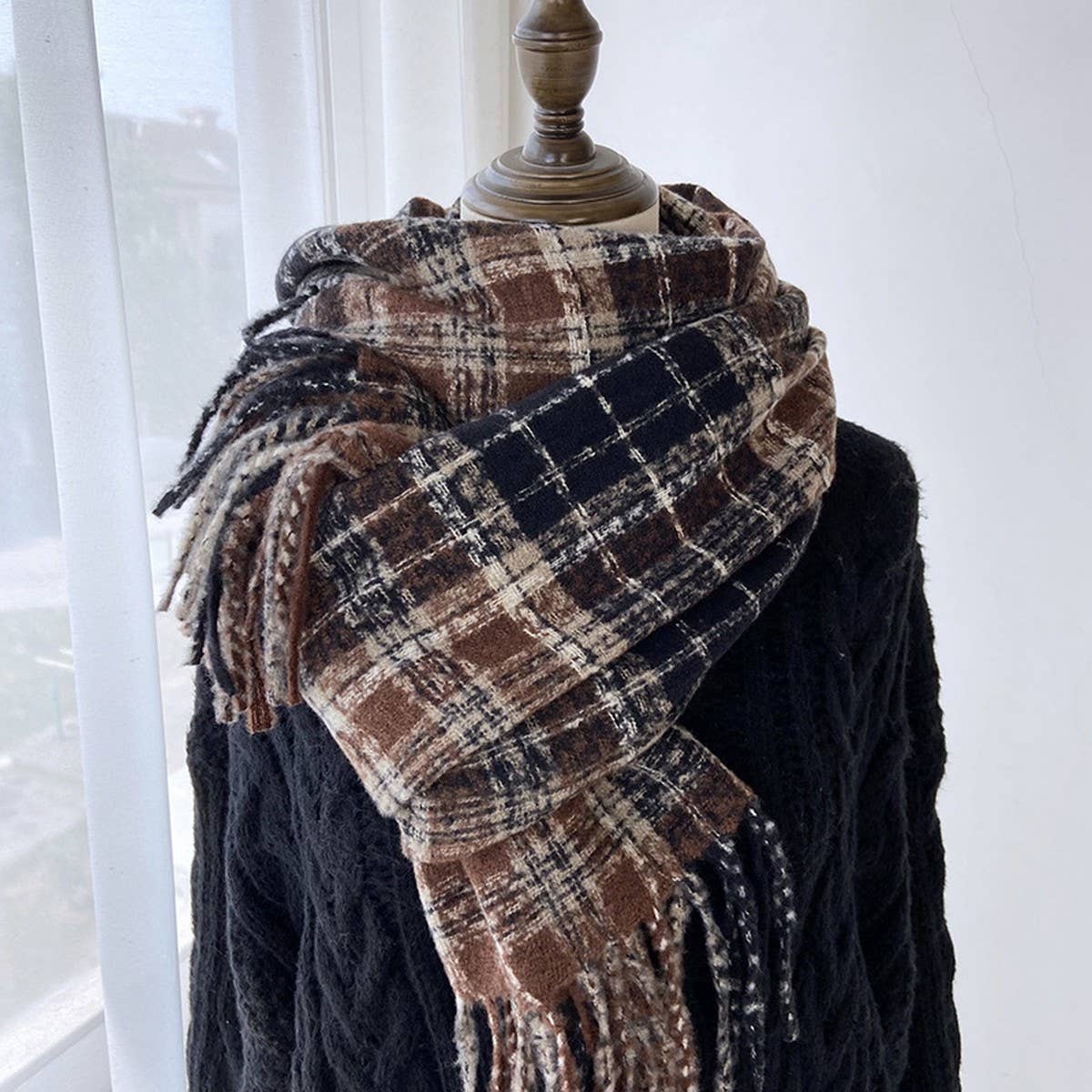 PLAID TASSEL SCARF WRAP FOR STUDENTS COUPLES_CWASC1461
