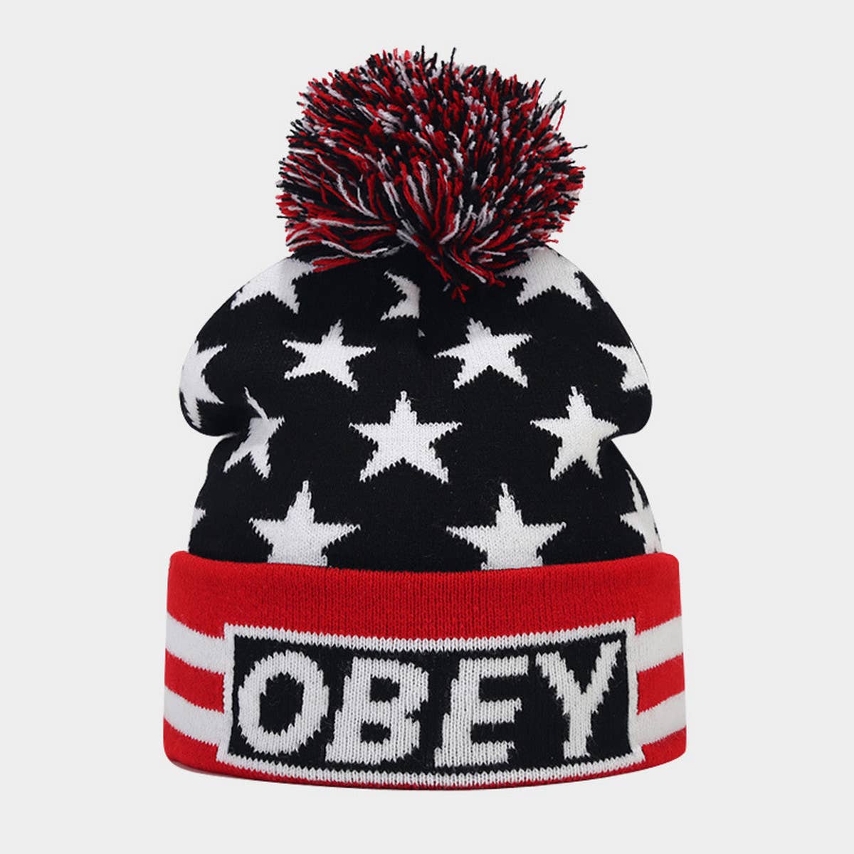 FASHION STRIPED JACQUARD POM POM KNITTED HAT_CWAH1614