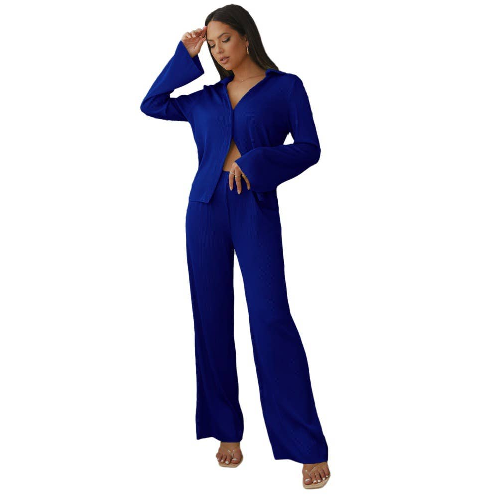 V-Neck Knit Shirt Casual Straight-Leg Pair