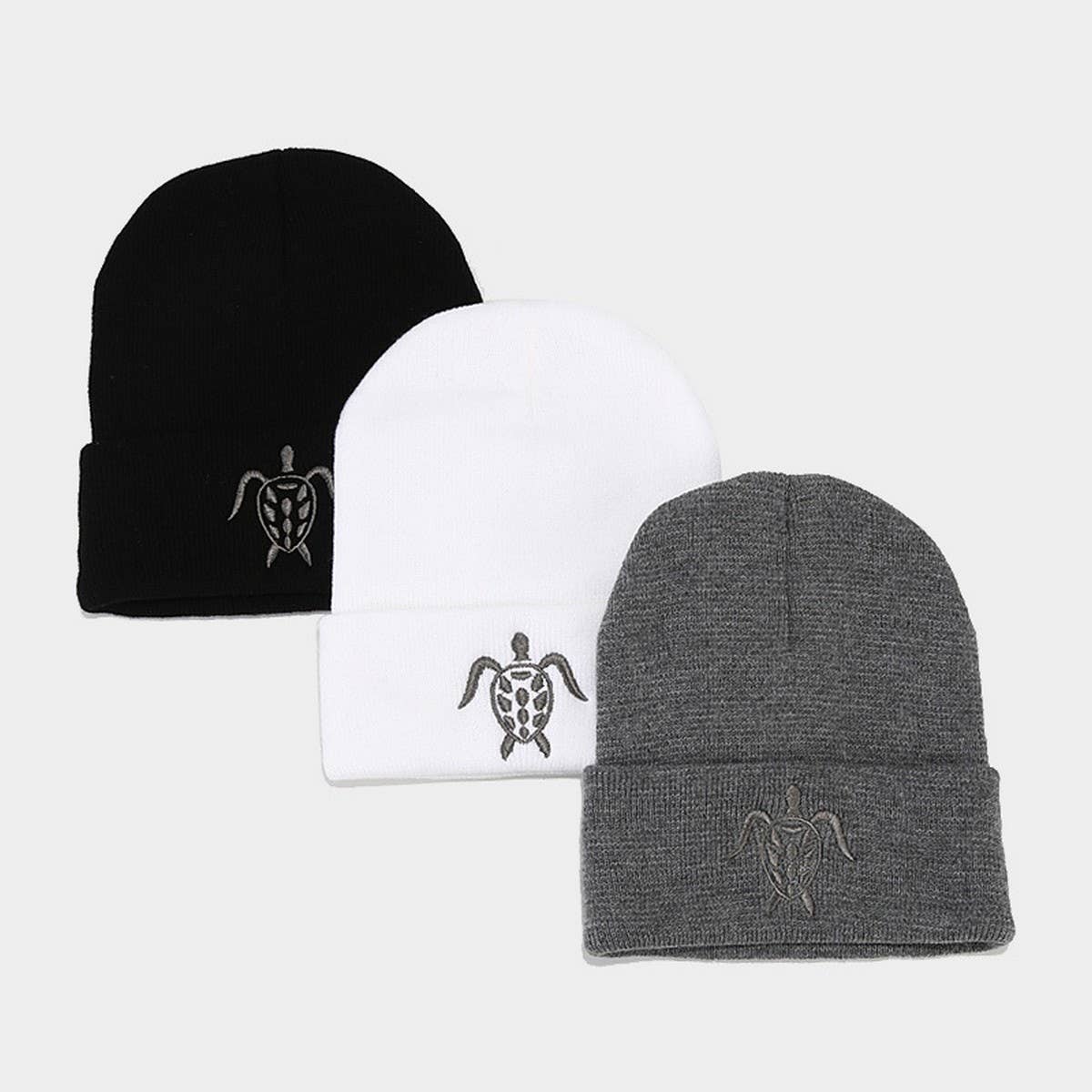 Turtle Embroidery Knitted Hat Outdoor Warm Beanie_Cwah2091