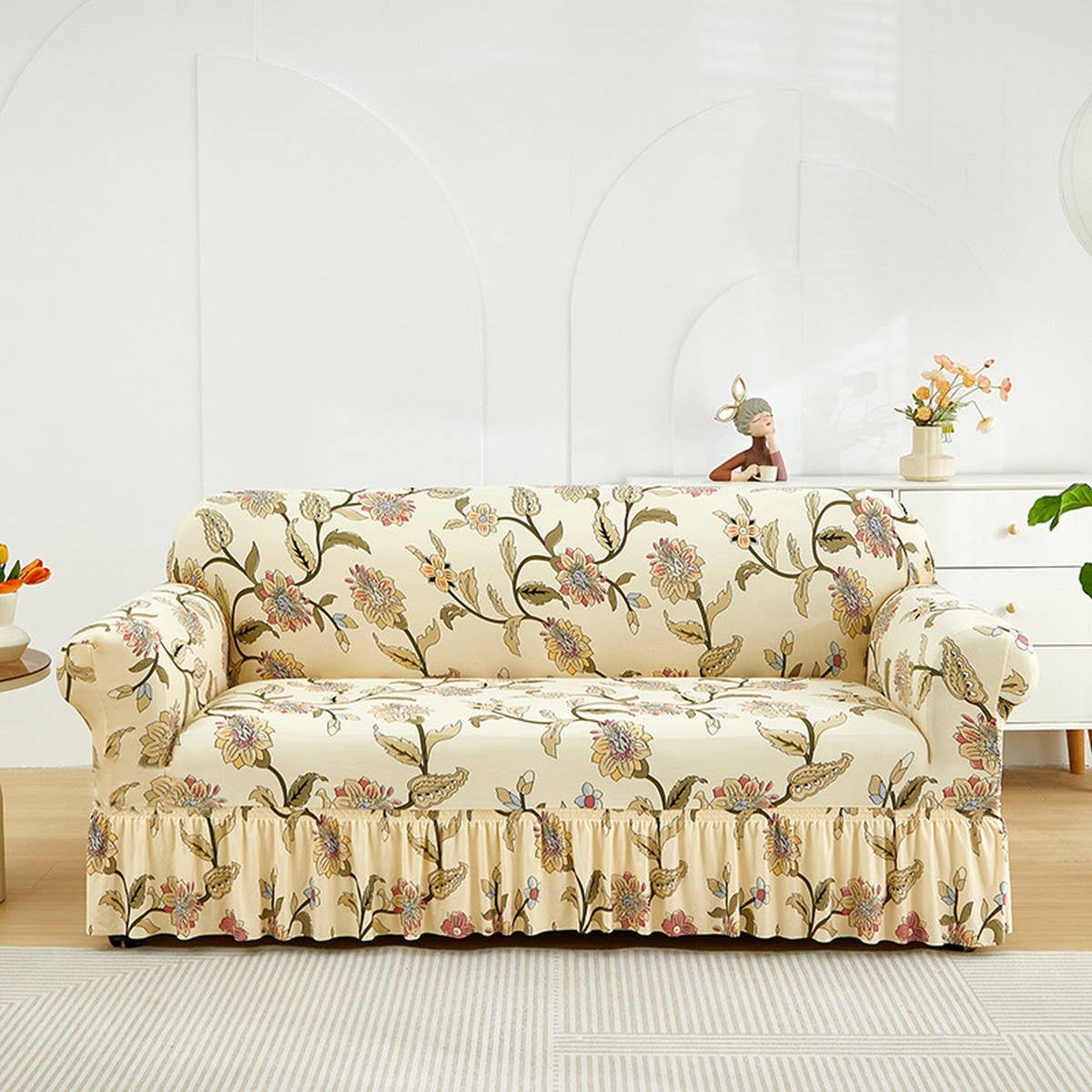 FLORAL SKIRTED SOFA COVER STRETCH FULL FIT_CWMM8323