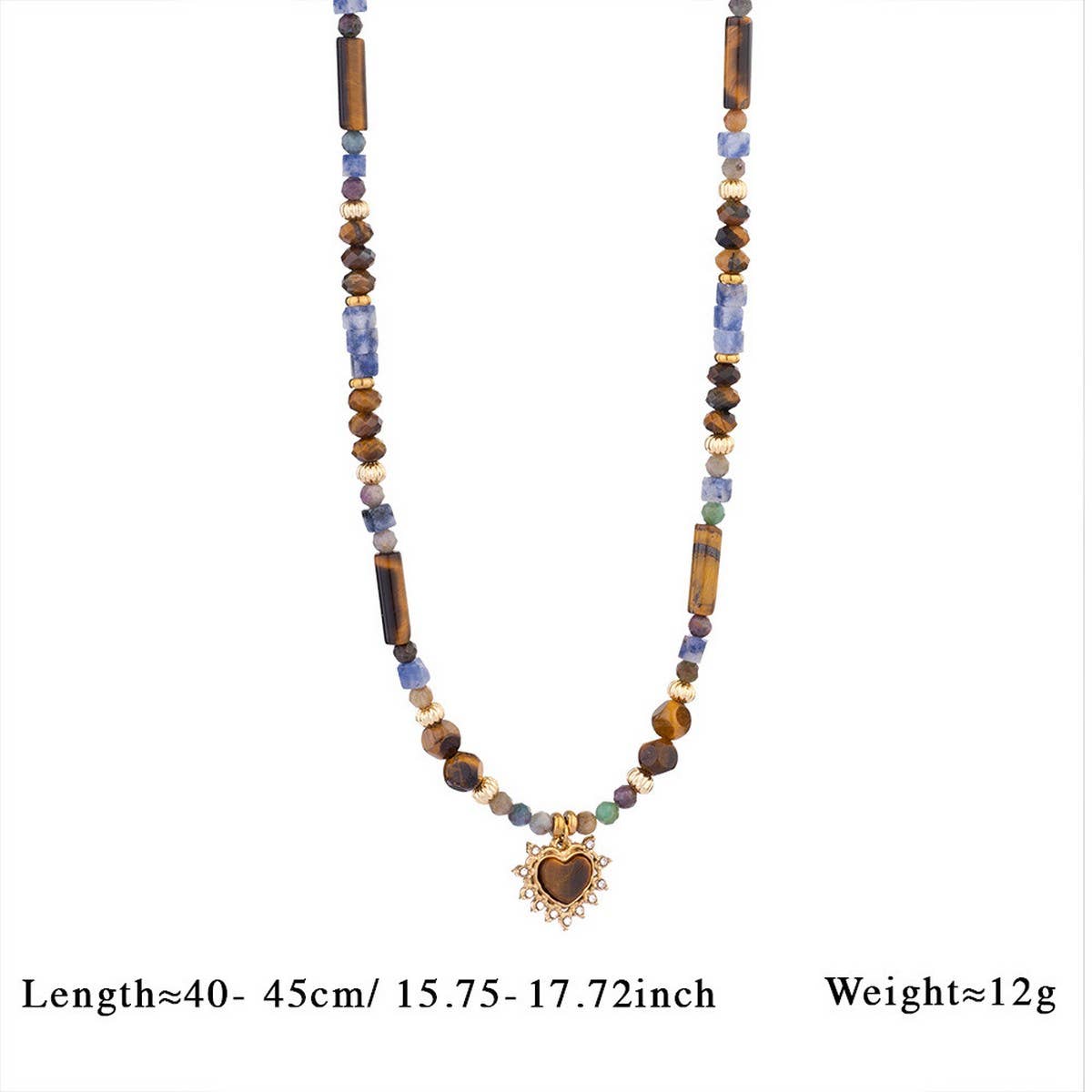 Tiger Eye Heart Pendant Beaded Necklace_Cwmm7547