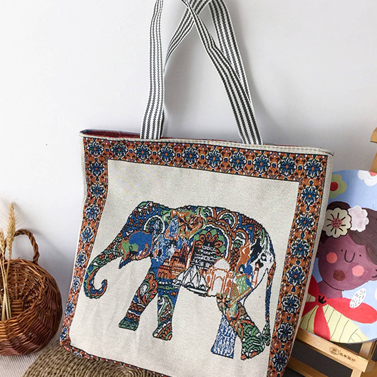 RETRO EMBROIDERED KNITTED BAG SHOULDER TOTE BAG_CWAB1669