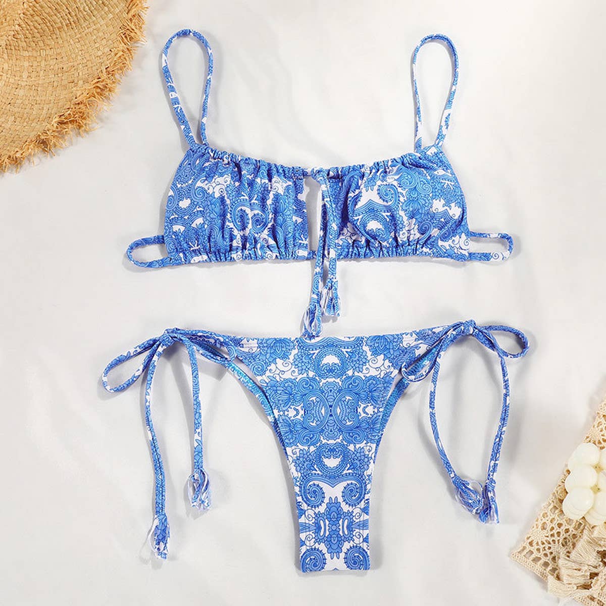 Tied Bikini Set Sexy Floral Swimsuit_Cwmw0239