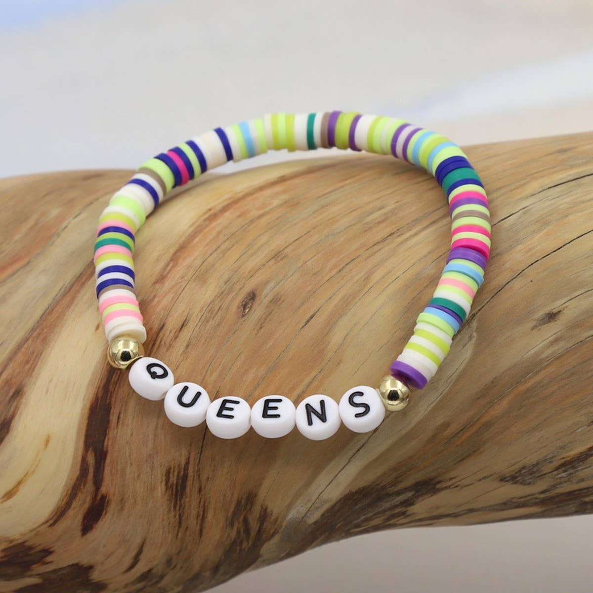 COLORFUL POLYMER CLAY LETTER BEADED BRACELET_CWMM3570