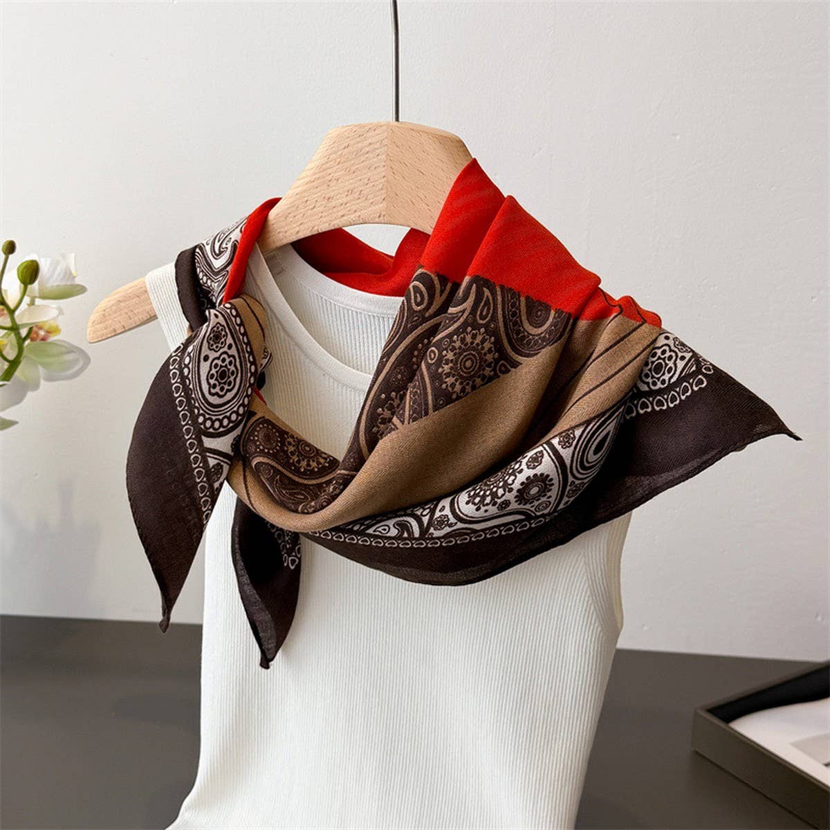 Vintage Herringbone Cotton Linen Small Scarf_Cwasc03428