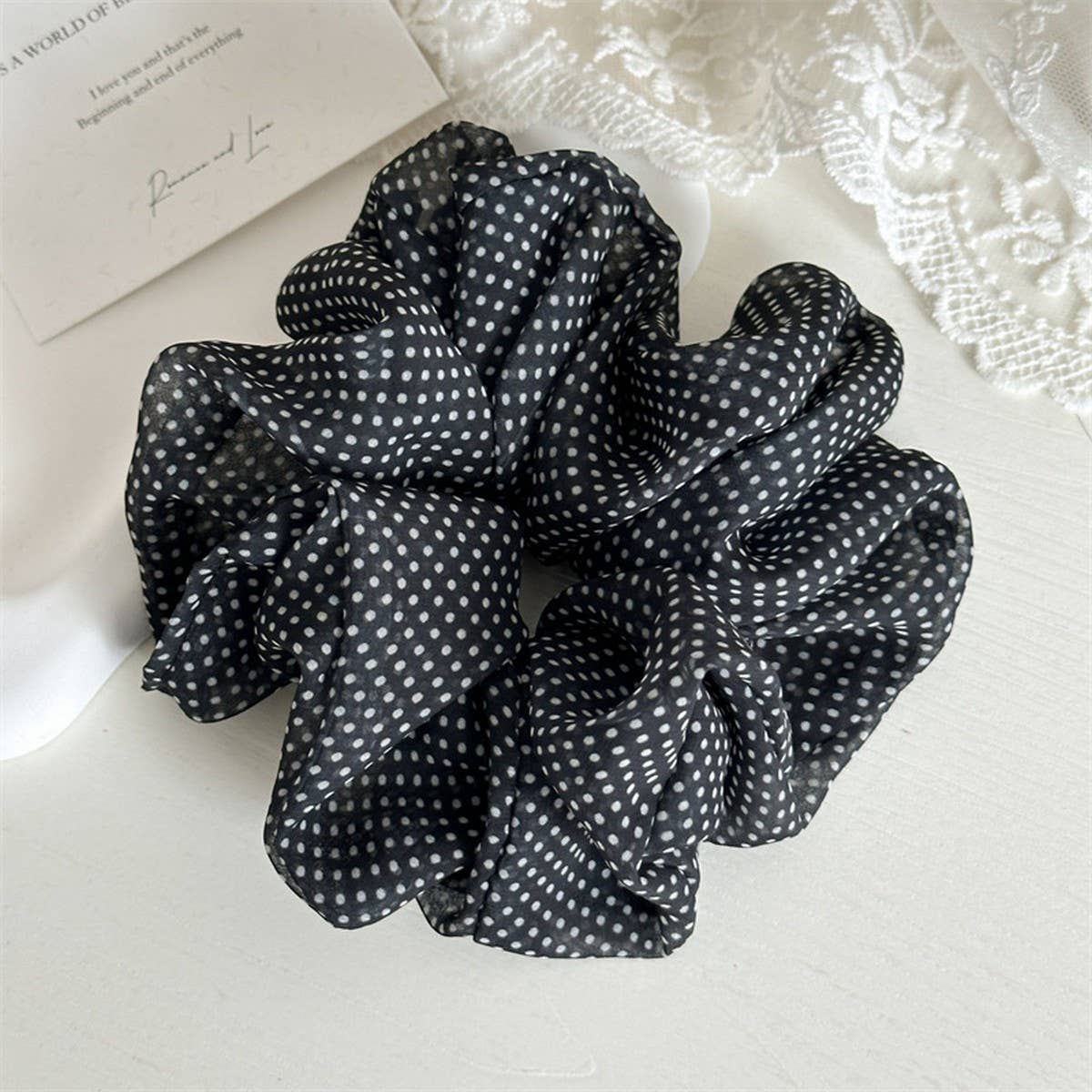 NEW MESH POLKA DOT LARGE INTESTINE HAIR TIE_CWAHA2422