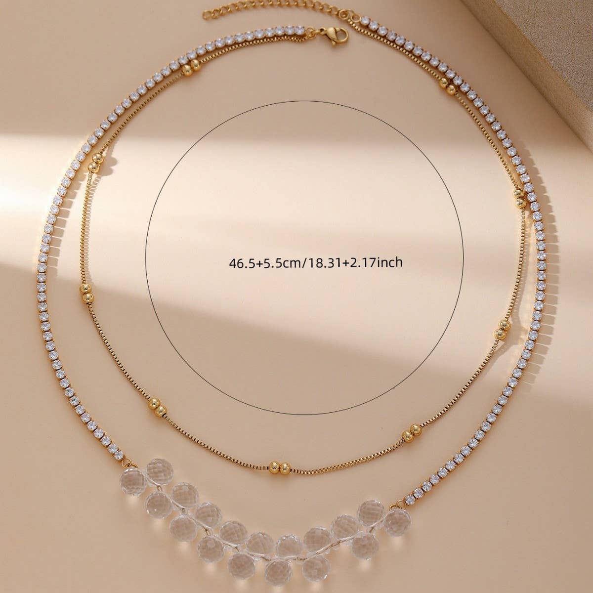 White Crystal Double Necklace Tennis Chain_Cwmm3636