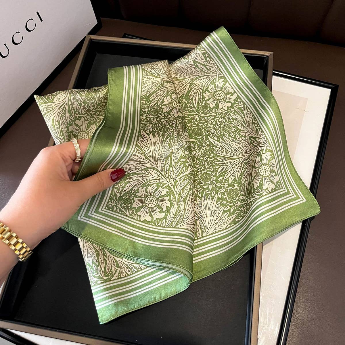 GREEN FLORAL SQUARE NECK SCARF FOR WOMEN_CWASC0538