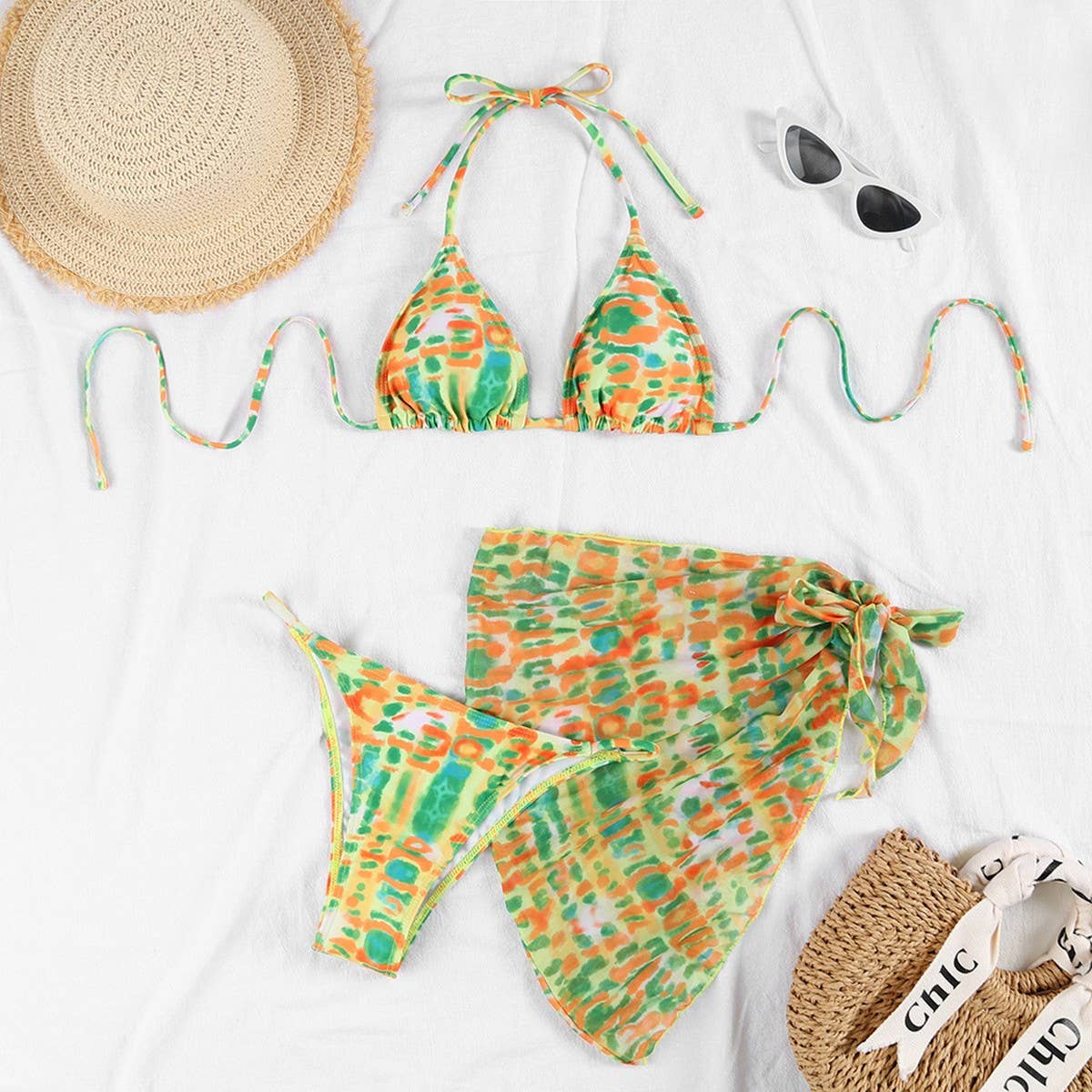 PRINTED PUSH UP SEXY BIKINI THREE PIECE SWIMSUIT_CWMW0727