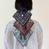 Vintage Paisley Denim Blue Bandana Hair Tie