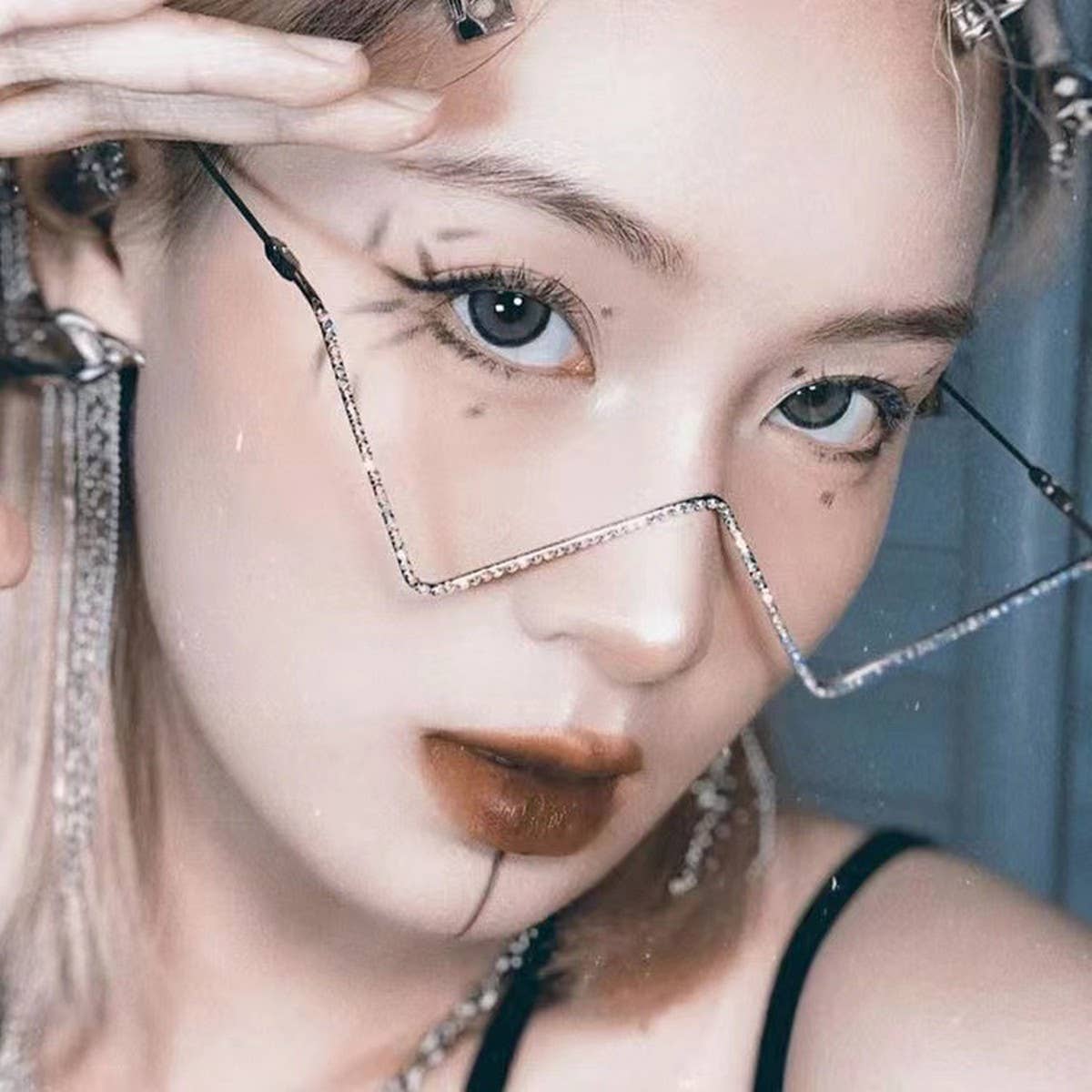 HALF RIMLESS METAL CHAIN GLASSES FRAME_CWASG0365