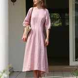 Temperament Pleated Solid Color Waist Dress