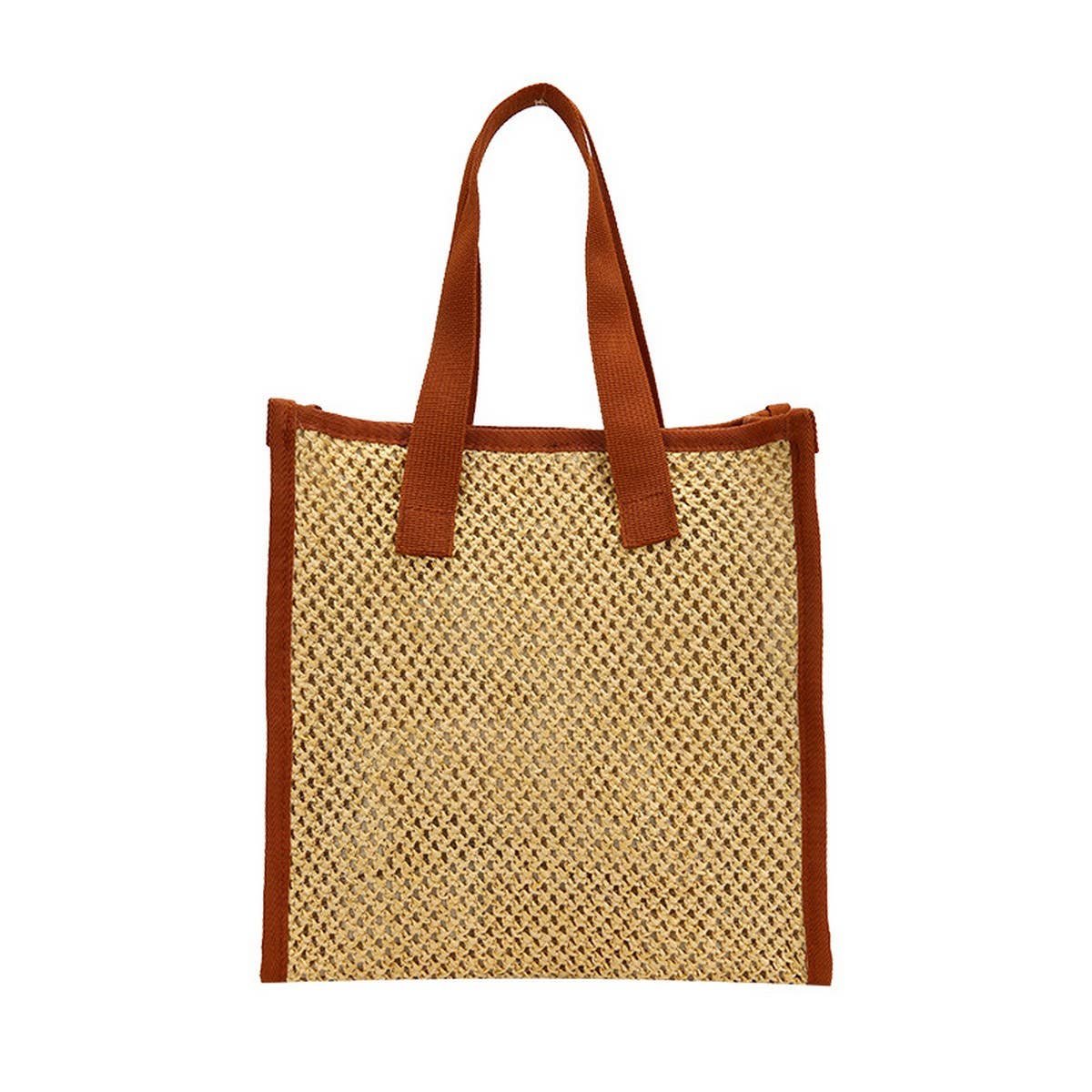 NEW STRAW SIMPLE HAND HELD BROWN COSMETIC BAG_CWAB4453
