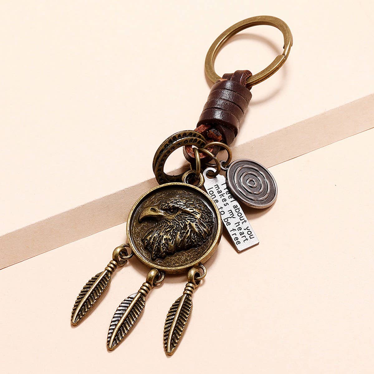 SIMPLE EAGLE PENDANT RETRO CAR LEATHER KEYCHAIN_CWMM4710