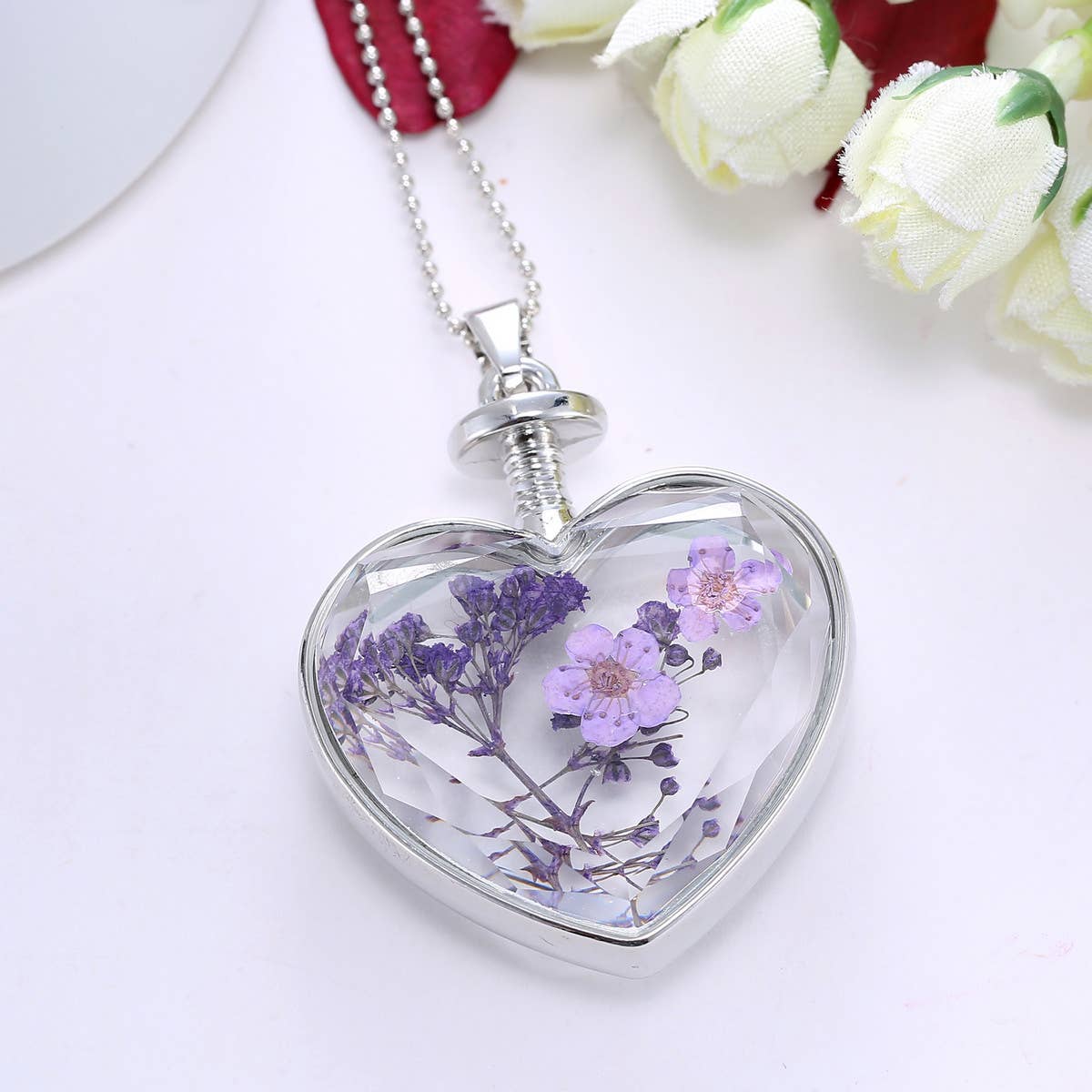 HEART CRYSTAL PLANT DRIED FLOWER NECKLACE_CWAJE2432