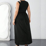 SLEEVELESS COLOR BLOCK CUTOUT WAIST DRESS_CWDMD6047