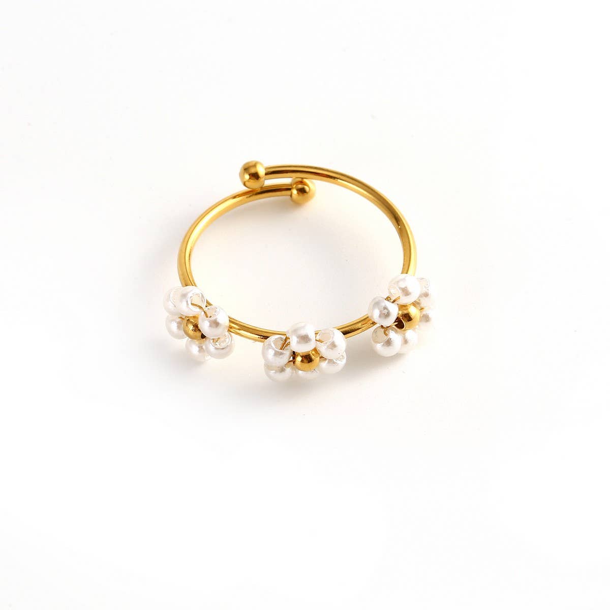 Triple Flower Open Ring In Natural Stone Steel_Cwmm8932