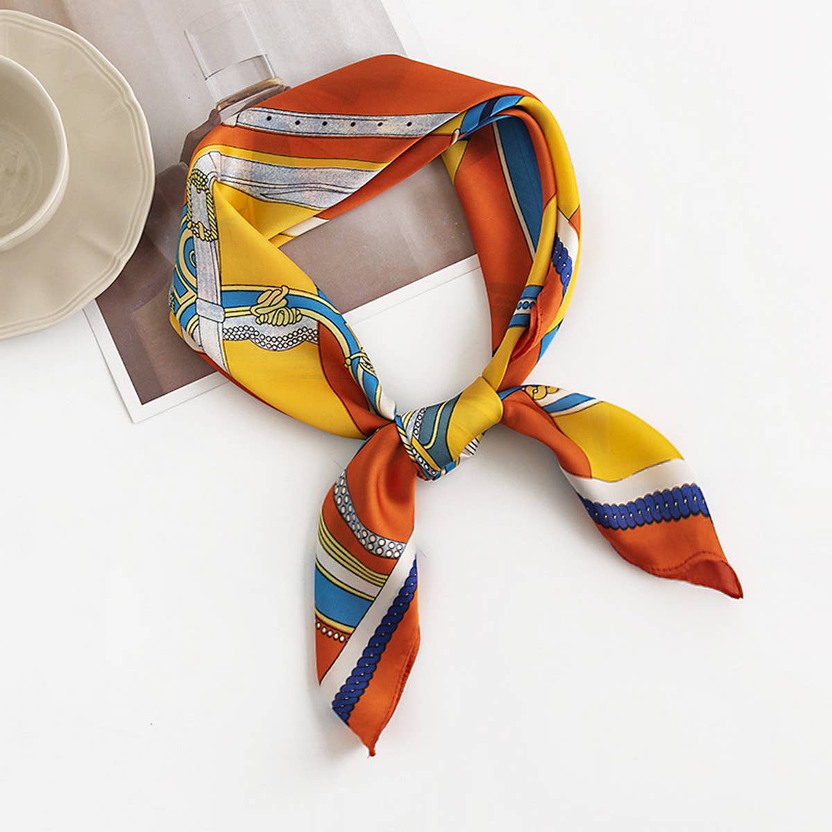 GEOMETRIC FLORAL SATIN SQUARE SCARF FOR WOMEN_CWASC0495