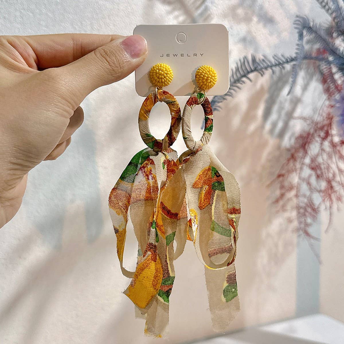 FABRIC TASSEL BOW EARRINGS LONG CHIC FEMININE_CWMM6189