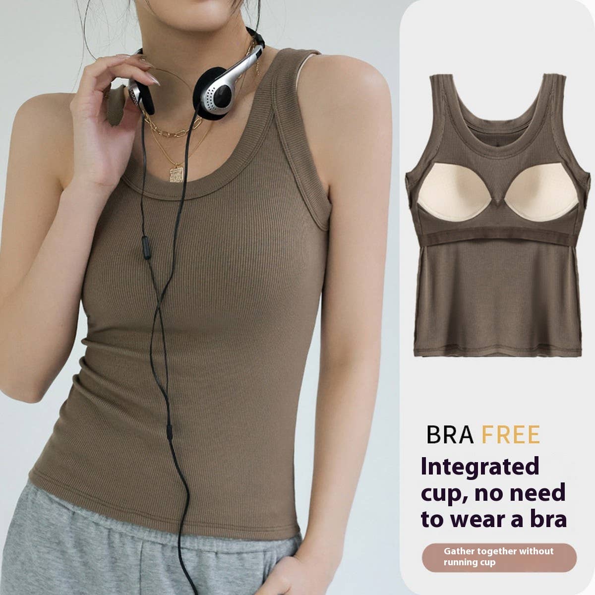 RIBBED CAMISOLE VEST TANK TOPS WITH BUILT IN BRA_CWTTK0799