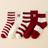 RED BOW COTTON CREW SOCKS FOR WOMEN STRIPED_CWMS1371