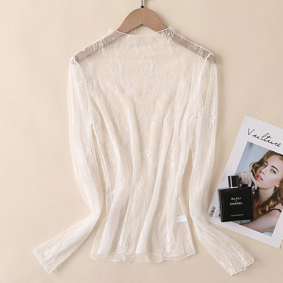 SEXY MESH BLOUSE LONG SLEEVE LACE TOP FOR WOMEN_CWTBLL3619