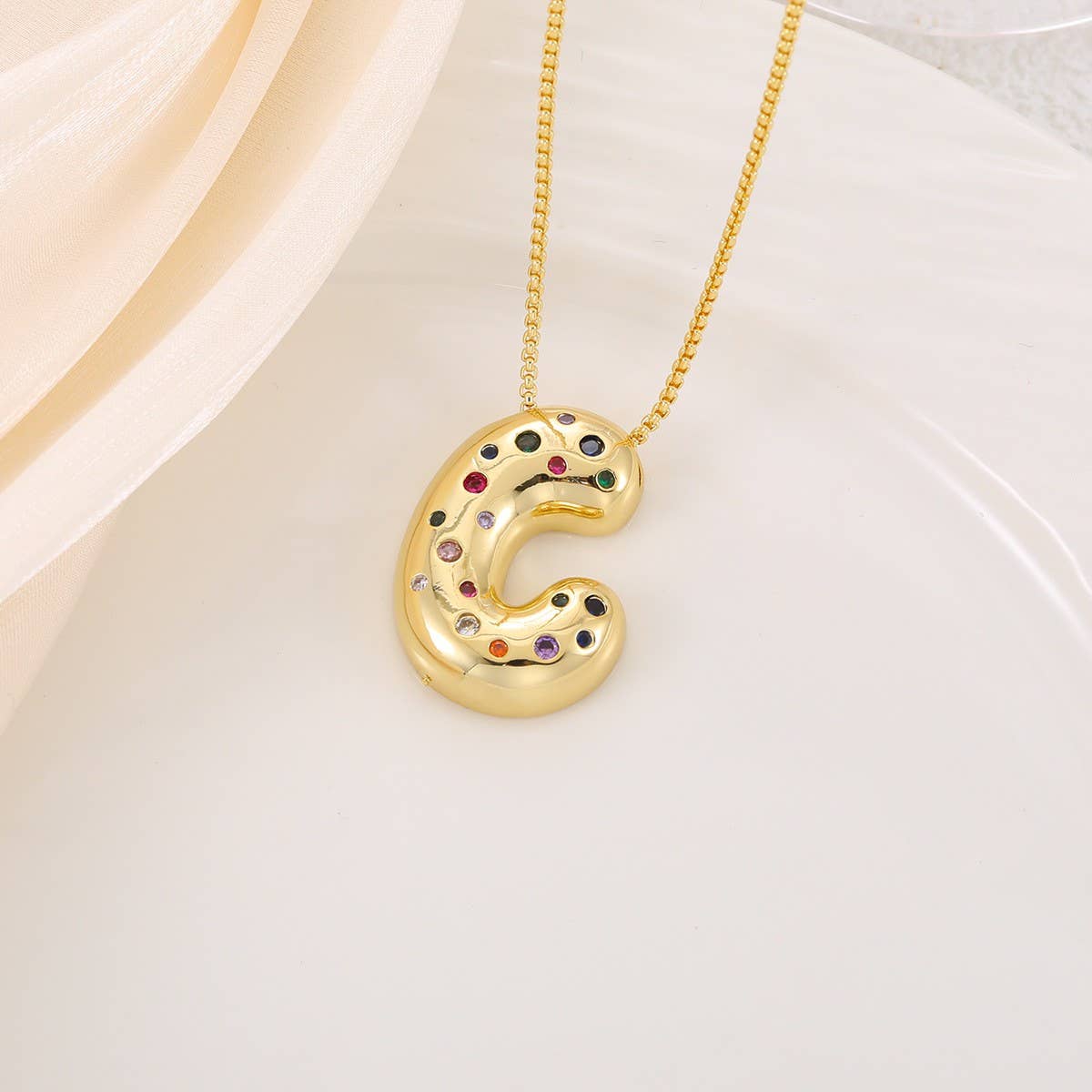 CREATIVE GLOSSY COLORFUL LETTER PENDANT NECKLACE_CWMM5877