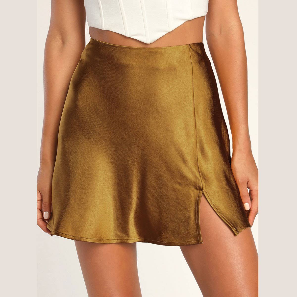 SOLID COLOR SATIN SLIT SKIRT SEXY A LINE MINISKIRT_CWBSS0375