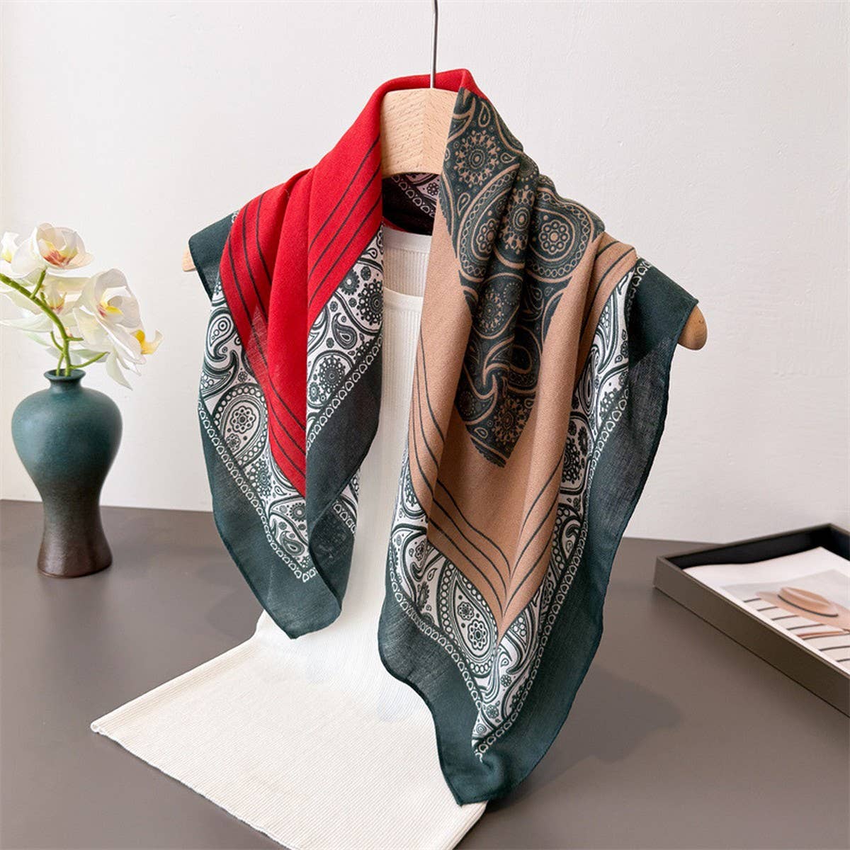 Vintage Herringbone Cotton Linen Small Scarf_Cwasc03428