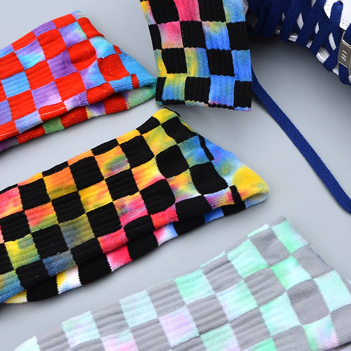 FASHION TIE DYED CHECKERED SOCKS_CWMS0265
