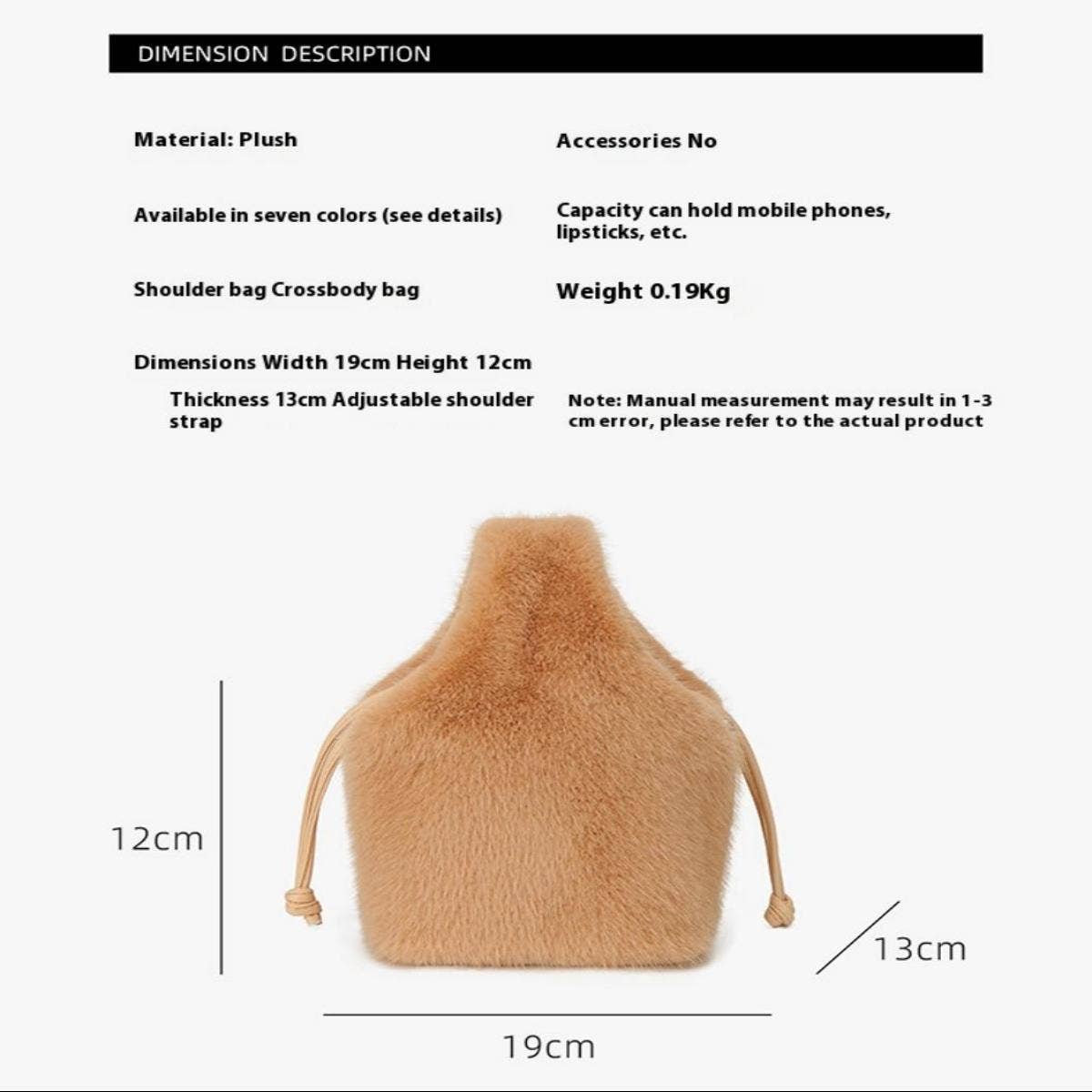 PLUSH BUCKET BAG WOMEN HANDBAG CROSSBODY TOTE_CUAB00547