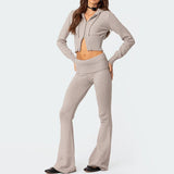 Two-Piece Sport Zippered Hooded Top Trousers Set