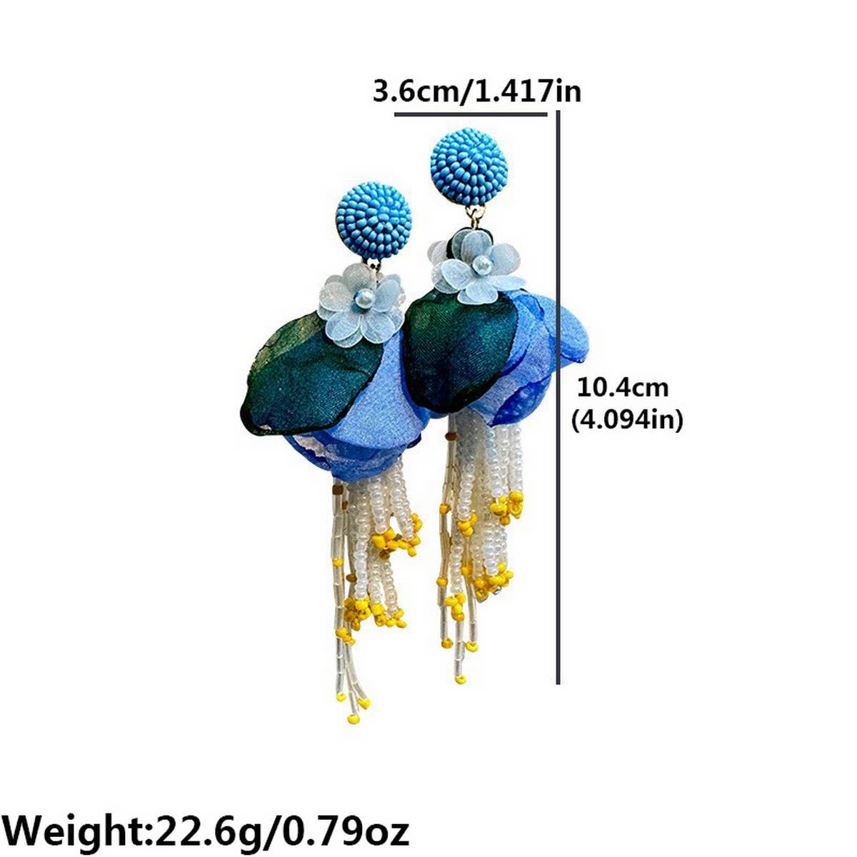 BOHO LONG TASSEL EARRINGS HANDMADE FABRIC FLOWERS_CWMM6165