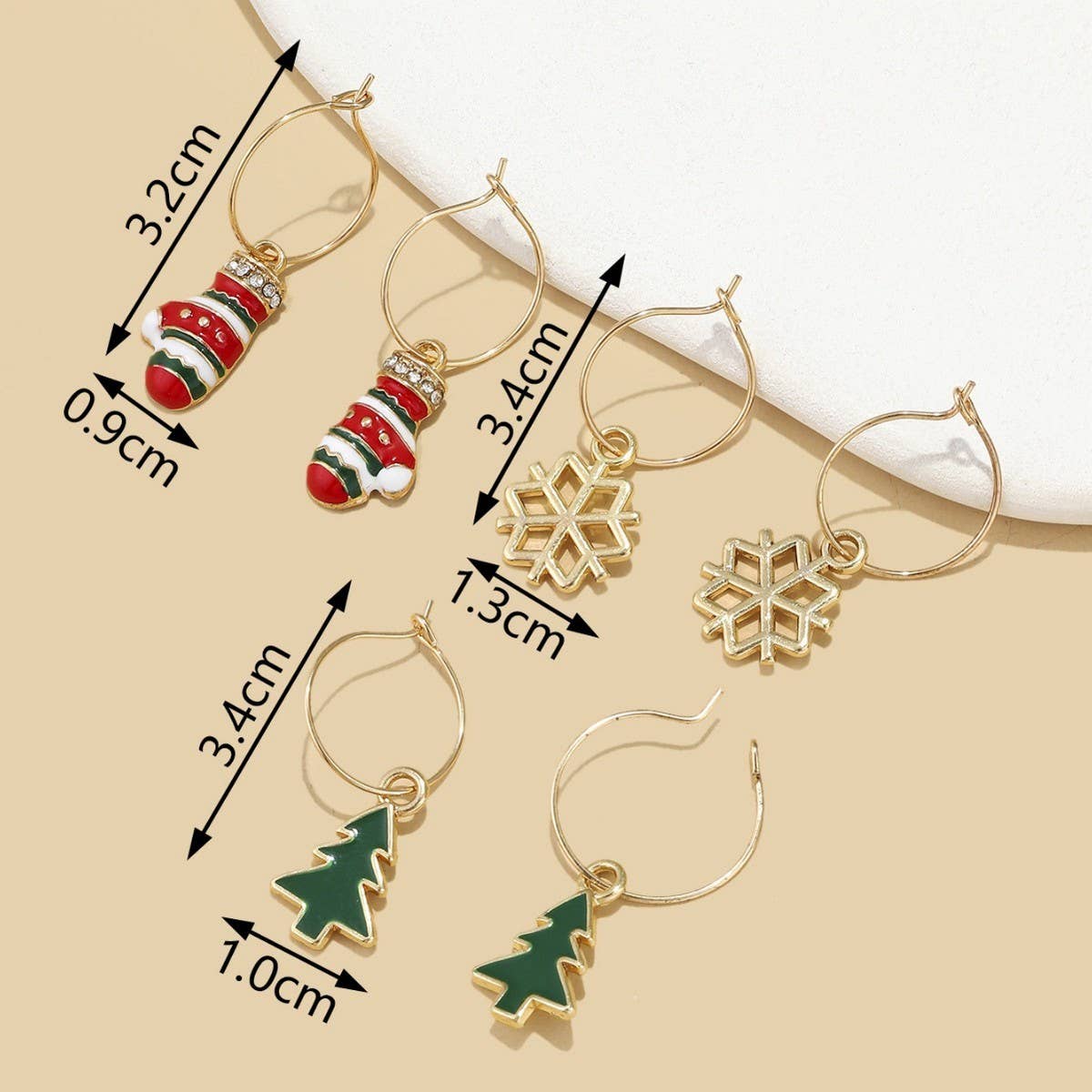 CHRISTMAS PATTERN HOOP AND DROP EARRING SET_CWMM2627