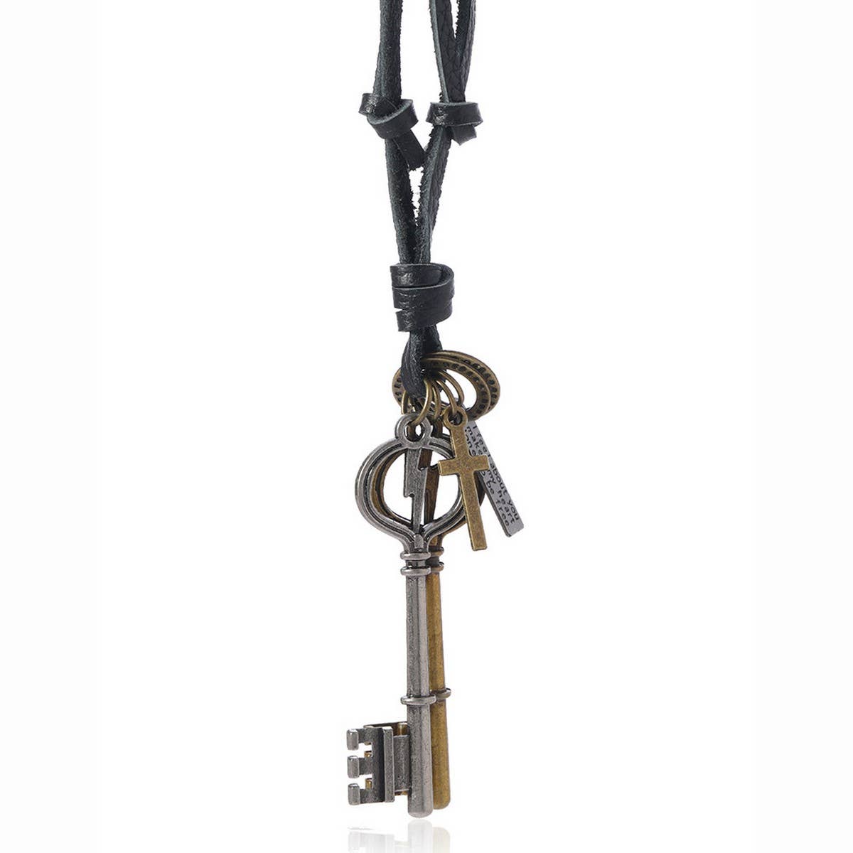 CREATIVE DOUBLE KEY PENDANT COWHIDE NECKLACE_CWMM4593