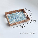 RATTAN WOVEN COLORFUL SHELL TEA TRAY FRUIT TRAY_CWMM4489