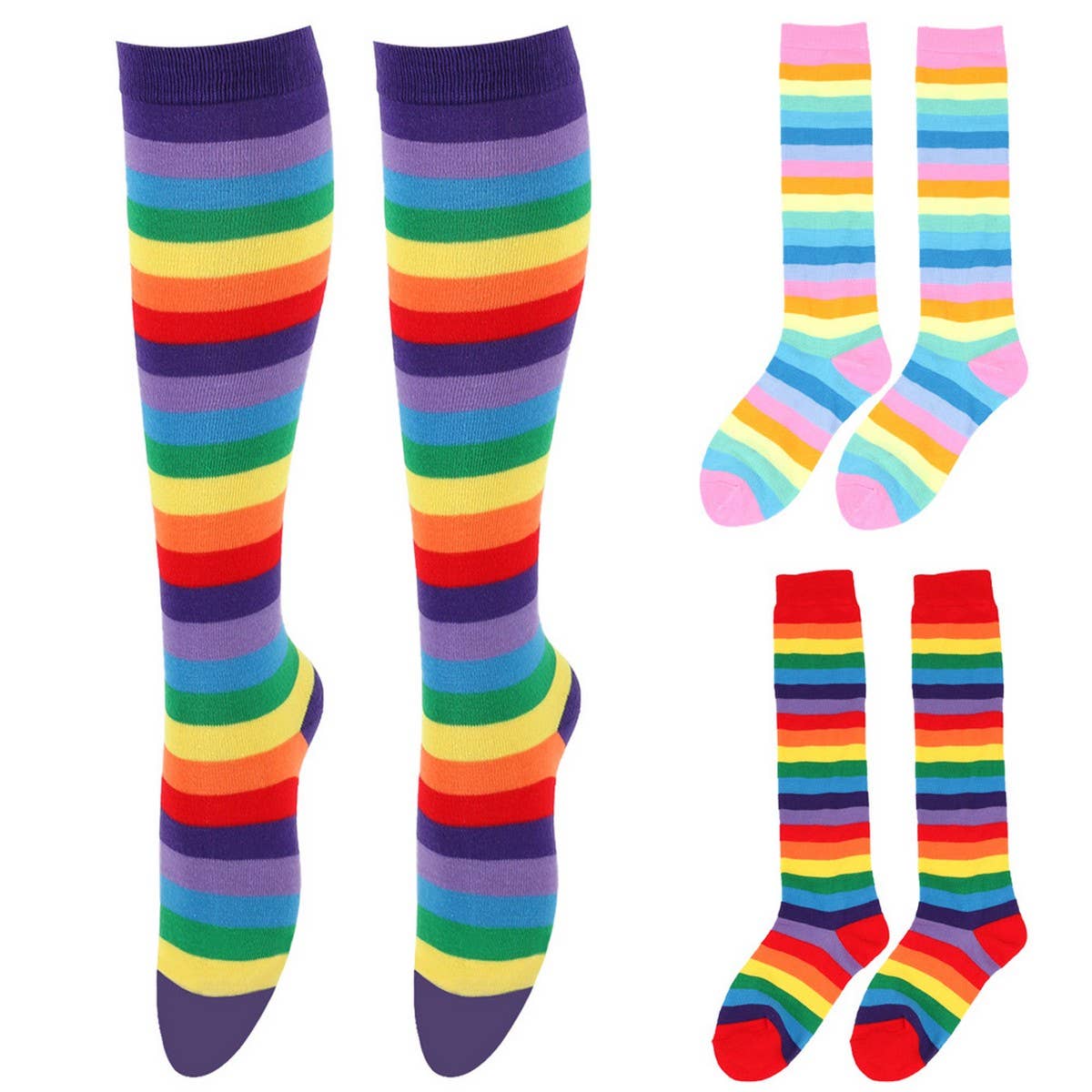 RAINBOW STRIPED MID LENGTH SOCKS KNEE LENGTH SOCKS_CWMS0310