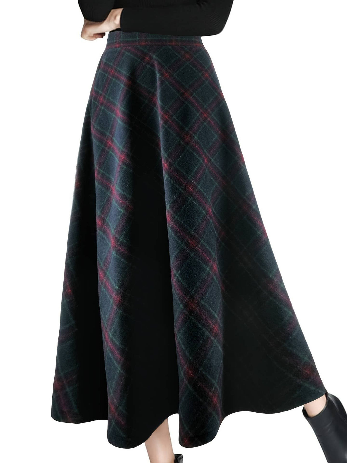 Thickened Retro Checkered Long Skirt
