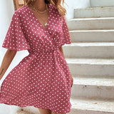 Temperament V-Neck Print Polka Dot Dress