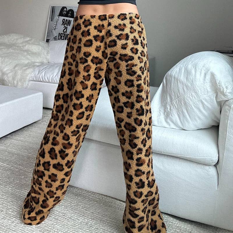 Street Plush Leopard Print Lace-Up Pants